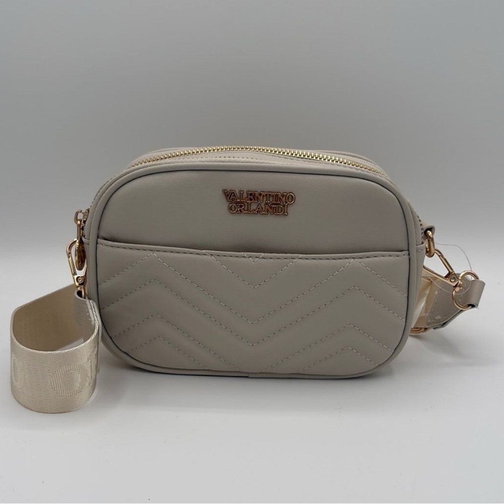 Valentino Orlandi Bone Half Quilted Chevron Crossbody Camera Bag